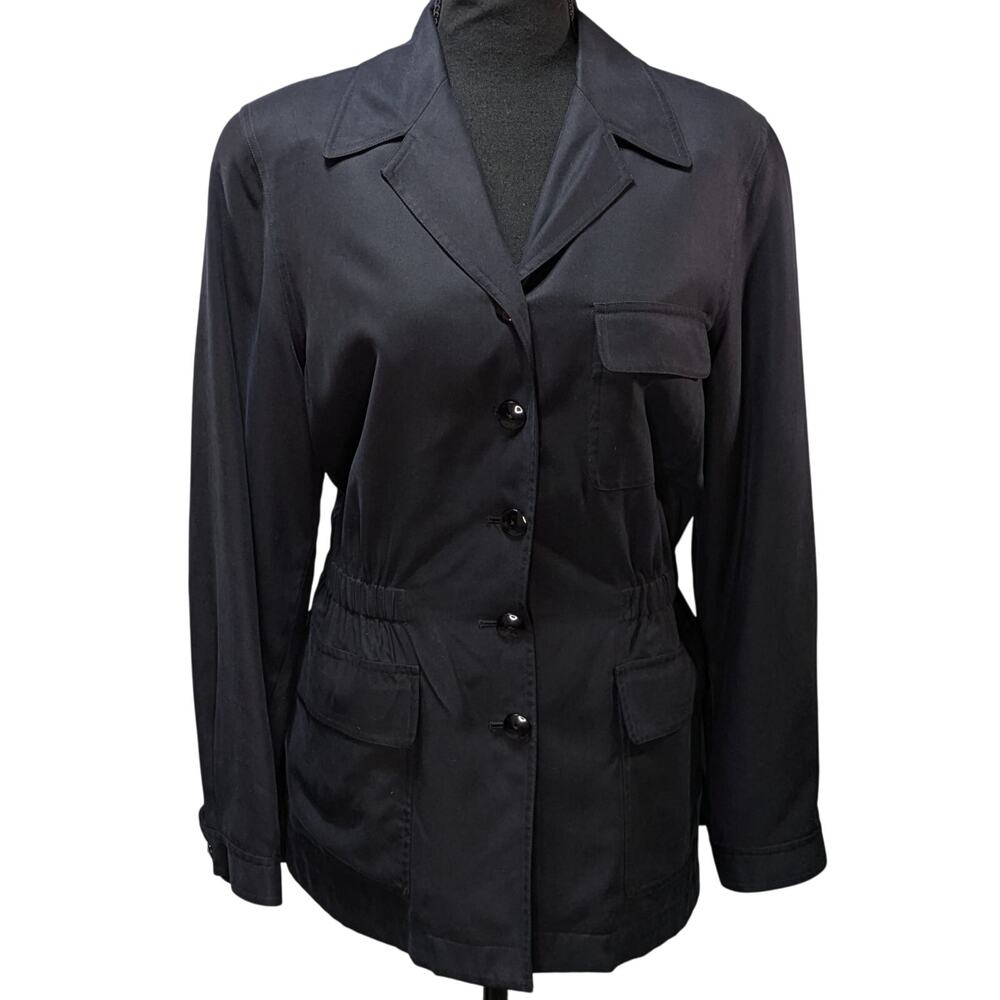 August Silk Jacket Women 6 Black 100% Silk Lightweight Button Front Pockets